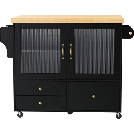 Carrello da Cucina con 2 Ante, Cassetti, Piano Pieghevole, Portacalici e Ruote per Cucina e Sala da Pranzo (1/5)