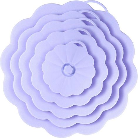 Lot de 5 couvercles en silicone anti-éclaboussures pour micro-ondes, 5 tailles, résistants à la chaleur, à ventouse, pour tasses, assiettes et poêles.-purple (1/5)