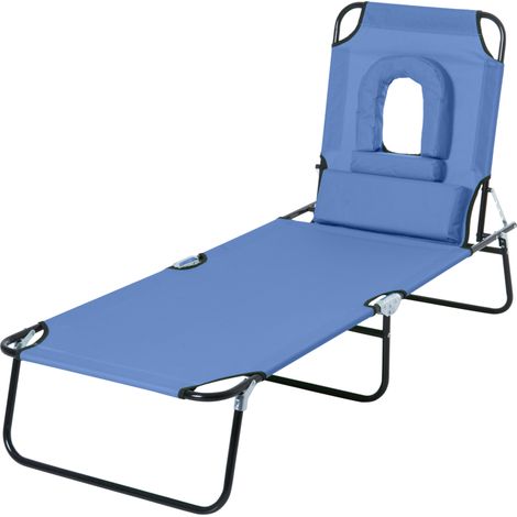 Transat inclinable 4 positions 3 coussins bleu bain de soleil pliable