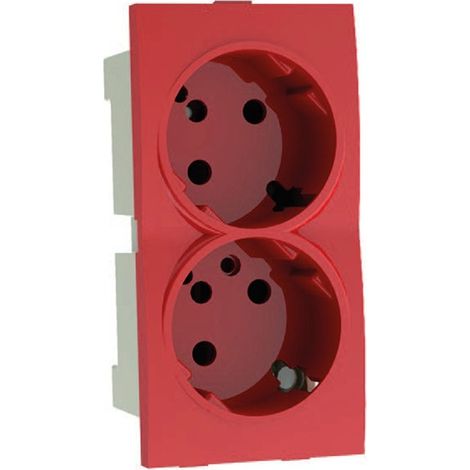 Module de prise double schuko avec obturateur de sécurité et lampe témoin Mmconecta  Rouge