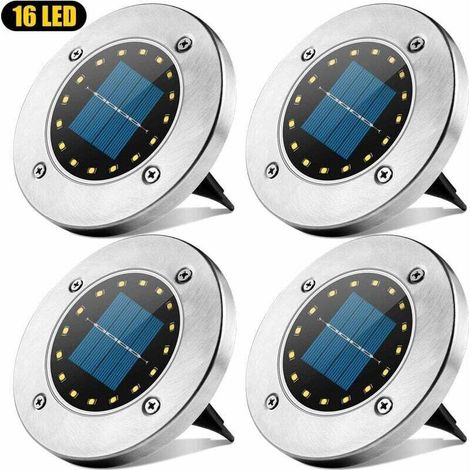 Lumière Solaire Extérieur, 16 LED Spot Lampe Solaire Jardin Etanche IP65 Pelouse Lumière Decorative pour Chemin Jardin Terrace Cour Pelouse White-4 Pieces (1/5)
