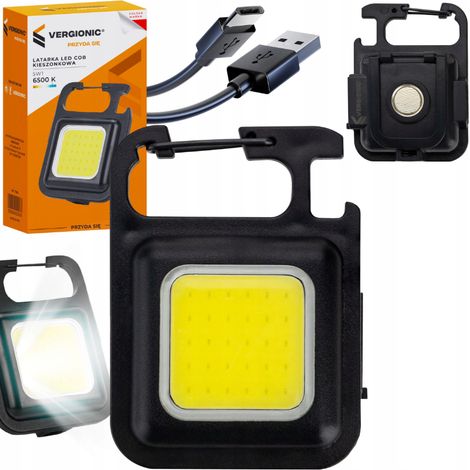 POTENTE MINI LINTERNA LED DE BOLSILLO CON LLAVERO, ABRIDOR MAGNÉTICO Y SOPORTE.