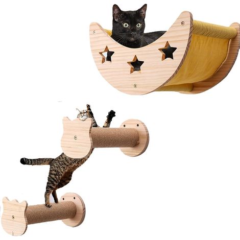 Étagères pour Chat Mural en Bois, Parcours avec Perchoirs et Griffoir, Meuble avec Hamac (1/5)