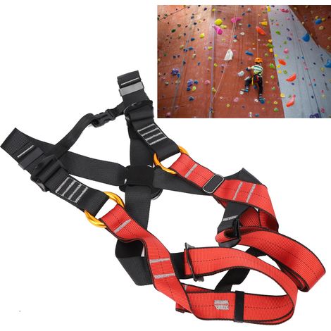 Harnais de sécurité enfant pour escalade et via ferrata, polyester résistant noir et rouge - Taille L (10-14 ans)