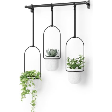 Jardinière Suspendue Tringle Extensible, Lot de 3, Blanc/Noir (1/5)
