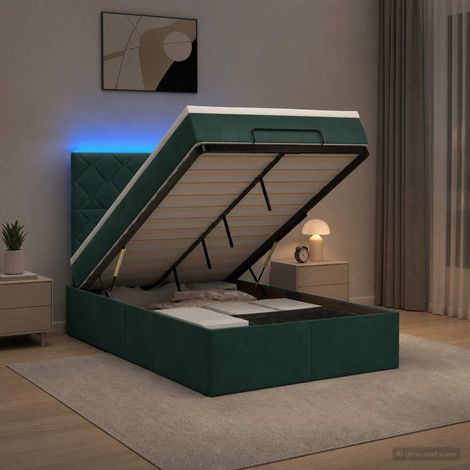 vidaXL Lit coffre avec matelas et LED Vert foncé 120 x 200 cm Velours (1/5)