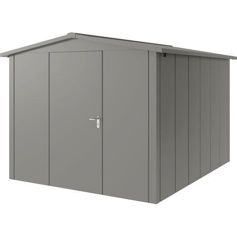 Hörmann Metall-Gerätehaus "Juno" mit Satteldach, JSD11 - Design, 262 x 310 cm (B x T), graualuminium, 1-flüglige Tür, Anschlag links (1/5)