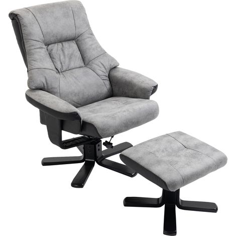 Fauteuil relax inclinable 135° pivotant 360° repose-pieds microfibre gris