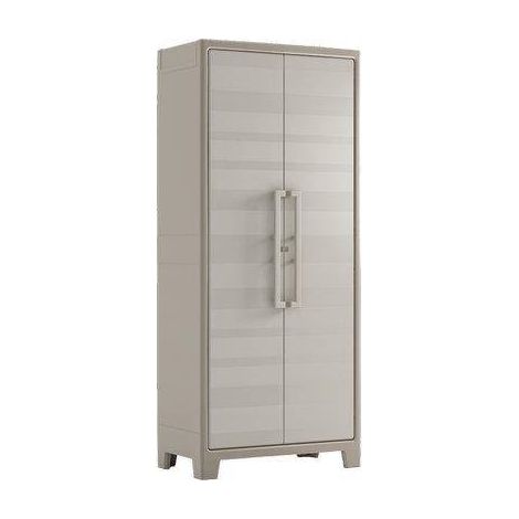Keter – Armoire de jardin imperméable 2 portes – 4 étagères réglables – En plastique gris finition bois – Capacité 30 kg par étagère (1/10)