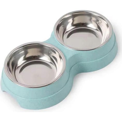 Gamelle double inox pour chien chat - Écuelle à eau et nourriture - Avec support (1/5)