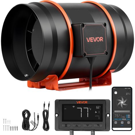 VEVOR 203mm Rohrventilator Regelbar, 1372m³/h Inline-Rohrlüfter mit PWM & App-Steuerung, Kanalventilator mit 10 Stufen 9h Timer & EC-Motor, Abluftventilator für Gewächshaus Badzimmer Keller Rauchabzug (1/5)