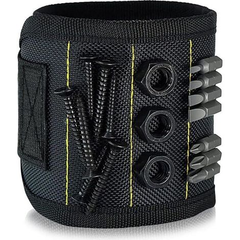 Magnetic wrist strap with powerful magnets, wrist power repair tool accessories for screws, nails, bolts, drills, DIY fasteners, black, 33×15.5×12.5cm (1/5)