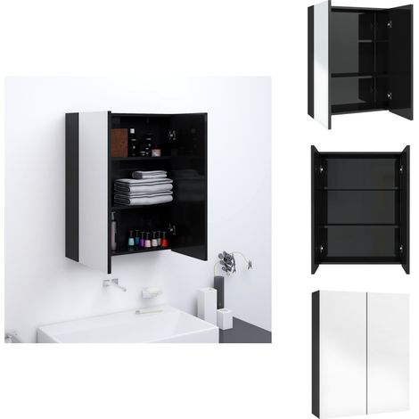 Armoire à miroir de salle de bain 60x15x75 cm MDF Noir brillant - Armoire De Salle De Bain - Meuble De Salle De Bain - Miroir Mural - Rangement Salle De Bain - Commode Salle De Bain (1/5)
