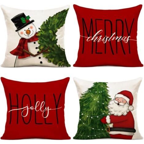 Pair Lot de 4 Housse Coussin Noel 45x45 Housse Coussin 45x45 père Noël Wapiti Coton et Lin Décoratif Taie d'oreiller pour Decoration Noel (1/5)