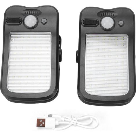 2-teilige, aufsteckbare Solar-Bewegungsmelderleuchten, 60 LEDs, wetterfest (IP65), USB-aufladbar, für Garten, Camping und Hof