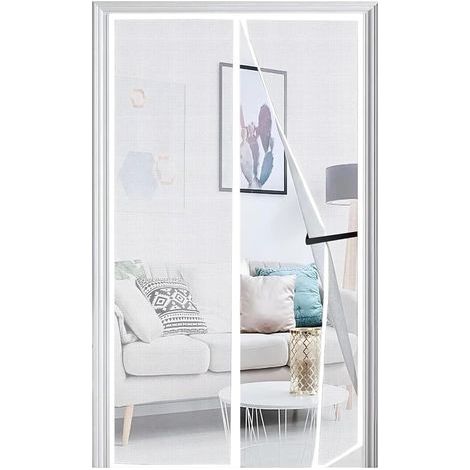 Moustiquaire Porte 120x210cm, Moustiquaire Porte Fenetre Magnétique Mise à Niveau 2025, Anti Mouches pour Couloirs, Portes, Patio Facile à Installer Le Joint d'étanchéité, Blanc (1/5)