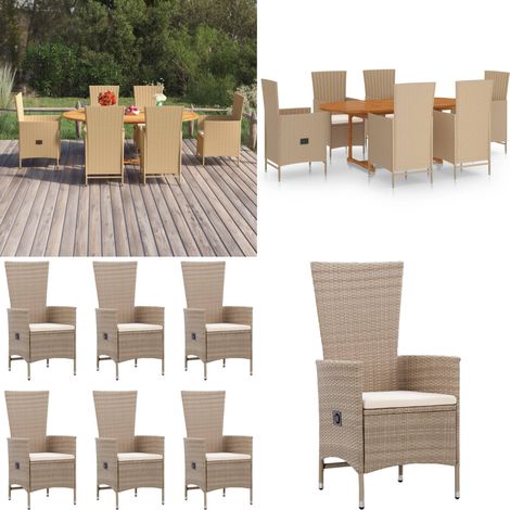 Juego de comedor de jardín 7 piezas ratán sintético beige - Mesa de jardín - Sillas de jardín