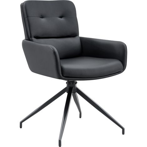 Ensemble salle à manger avec table ronde en verre trempé et 2 chaises pivotantes noires en PU (1/5)