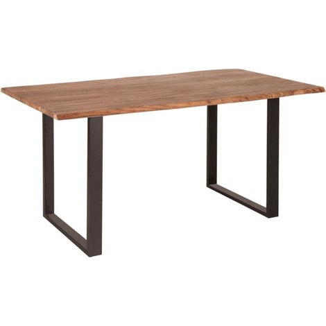 ARKAYA Tisch 160 cm – Platte aus lackiertem wildem Akazienholz und U-förmige schwarze Metallbeine – Industriestil