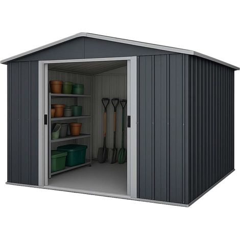 Abri de jardin métal anthracite Yardmaster 11,03 m² + kit d'ancrage