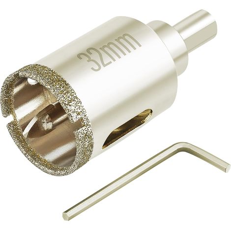 Scie cloche diamant de 32mm avec foret pilote, pointe pour carrelage de 32mm avec foret de guidage au centre pour verre, porcelaine, carrelage, céramique, marbre et granit (1/5)