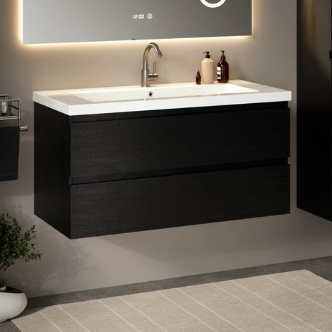 Badezimmermöbel Sena – 100 cm – Schwarzeiche – Weißes Waschbecken (1/4)