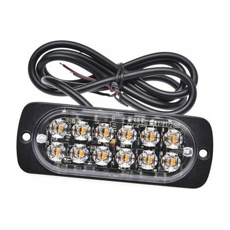 Faro lampeggiante ambra con 12 LED stroboscopici, luce di emergenza, barre luminose laterali, segnale di avvertimento, luce di traino per camion, 4 pezzi. (1/5)