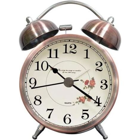 BARKBUSTERS Cloche Classique, Reveil Matin Vintage Retro Silencieux, Réveil Analogique Lumineux pour Enfant Adulte, Cuivre (1/4)