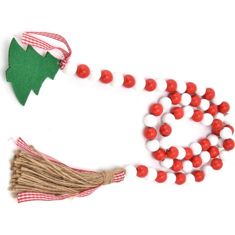 Guirlande de Perles en Bois Rouge et Blanche - Décoration de Noël pour Sapin et Maison (1/5)
