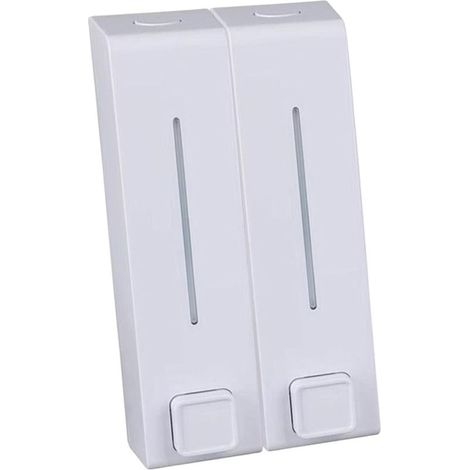 Dispenser a parete 2 in 1 con funzione di organizer per shampoo, sapone, balsamo e gel doccia, colore bianco. (1/5)