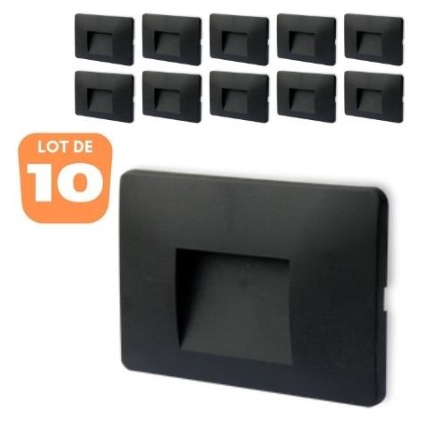 Lot de 10 spots LED mural carré noir 3W 3000K IP65 – Éclairage indirect pour balisage – Installation simple en saillie – Résistant aux intempéries – Braytron