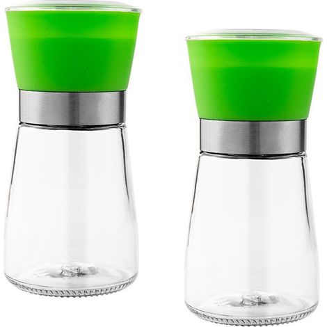 Moulin à Sel et Poivre - Mécanisme en Céramique Réglable - Corps en Verre et Corps en Acier Inoxydable Brossé - Lot de 2 (1/5)
