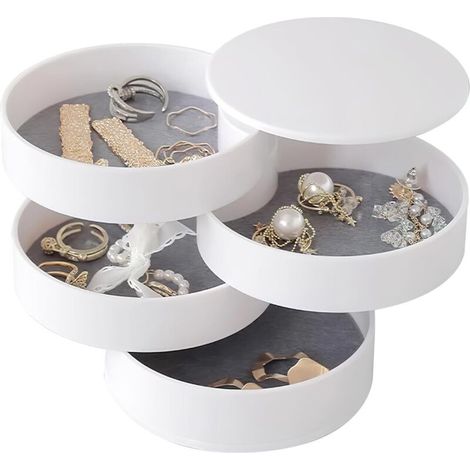 Boîte à bijoux pour fille - Organisateur de bijoux rotatif à 4 niveaux - Petite boîte à bijoux - Doublure intérieure en velours - Boîte à bijoux pour bagues, boucles d'oreilles, collie (1/5)