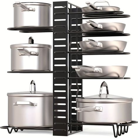 rangement casserole avec 8 Compartiments Réglables, avec couvercle, dans placard, rangement cuisine assiette, support pour poele. (1/4)