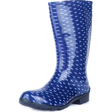 Ladeheid Bottes de Pluie Femme en Caoutchouc PVC avec Semelle Extérieure Antidérapante 100% Imperméable Chaussures pour Femmes résistantes à l'eau LA-967 (Bleu Foncé/Points, 36 EU)
