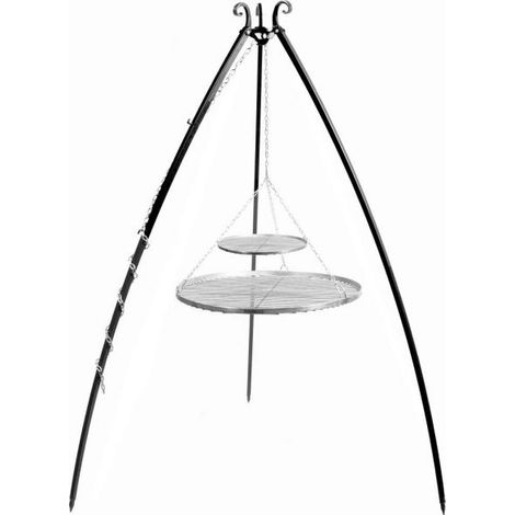 Barbecue Treppiede da 200 cm con 2 griglie in acciaio inox da 70 cm + 40 cm