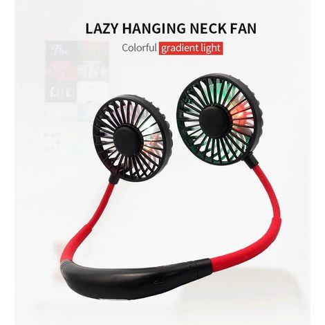 Mini ventilateur B noir et rouge, mini ventilateur suspendu silencieux et portable, 2 têtes réglables, 3 vitesses, rechargeable (1/5)