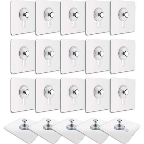 Lot de 20 crochets adhésifs fixation cadre photo sans perçage, supports muraux transparents étanches (1/4)