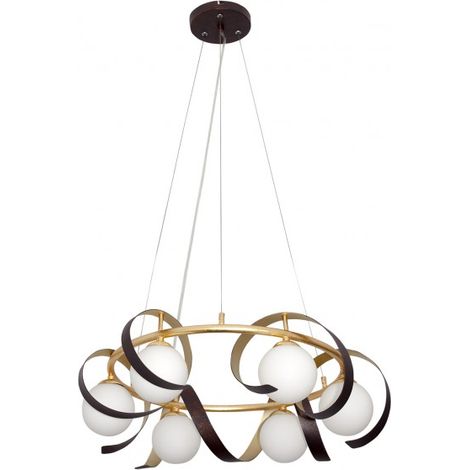 AKUNADECOR Lampadario a 6 luci in oro Inara con paralumi sferici