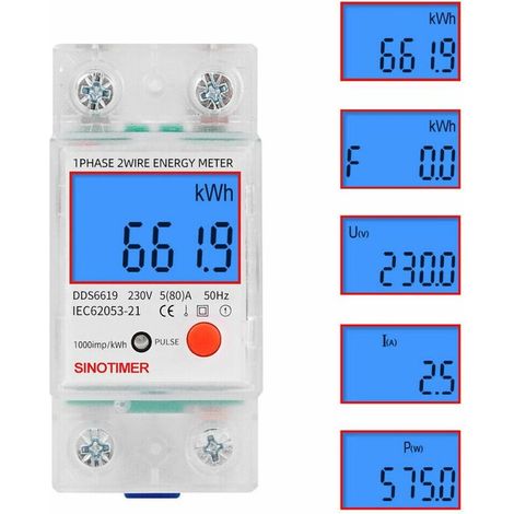 Compteur d'électricité numérique LCD 5 (80) A 230 V CA, calibré, pour rail DIN, compteur d'énergie en kilowattheures-AquaForge (1/5)