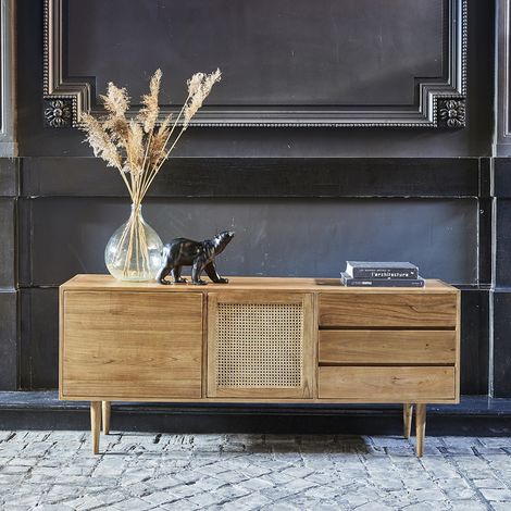 Buffet en mindi massif et cannage 175 cm (1/4)
