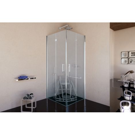 Box doccia quadrato 80x80 cm con profili in alluminio brillantato cromo e finitura pannelli trasparente - Alter