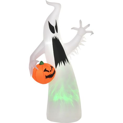 HOMCOM Selbst aufblasendes Spuk Gespenst Geist LED beleuchtet Halloween Dekoration Polyester Weiß 105 x 65 x 180 cm (1/5)