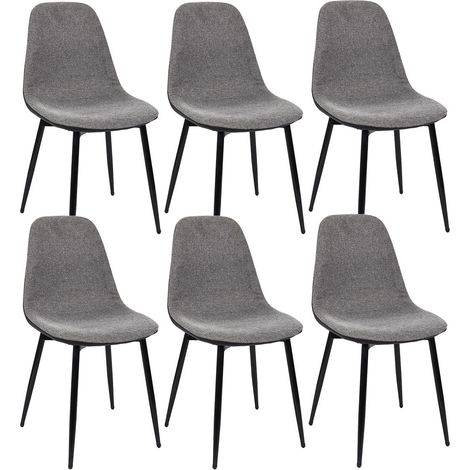PIAGA - Lot de 6 Chaises Tissu Noir et Gris Chiné (1/5)