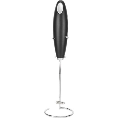 Mousseur à lait portable puissant avec support, pour cappuccino et café, fouet électrique à piles, mélangeur de boissons, noir (1/5)
