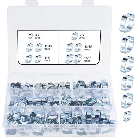 80 pièces 5-18mm Double oreille O Clips pinces de tuyau, pinces de tuyau de tube de placage de zinc, pinces de fixation de tuyau (1/4)