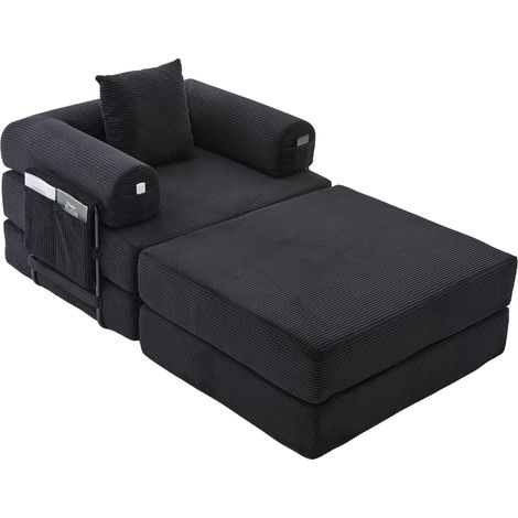 Fauteuil en velours côtelé avec ottomane, cadre métallique robuste, design ergonomique et coussin assorti (1/5)