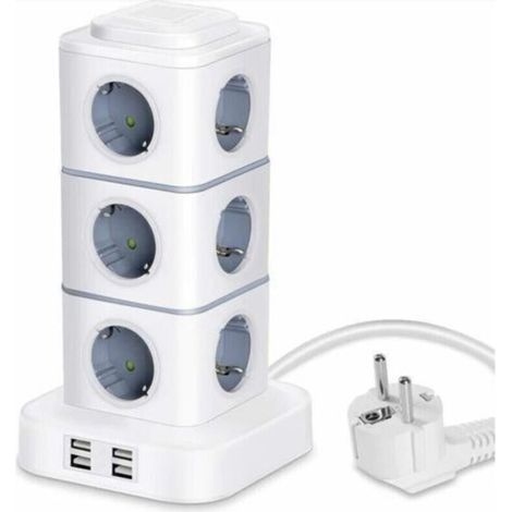 Tour multiprise verticale 12 prises + 4 USB, parafoudre intégré, rallonge 3 m – RWMultiprise (1/4)