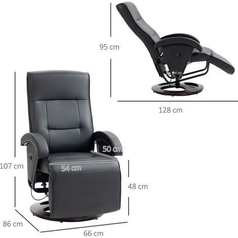 Fauteuil pivotant en similicuir, repose-pieds, base en bois, inclinable, noir - Chaise rembourrée pour salon ou bureau, assise confortable (1/5)