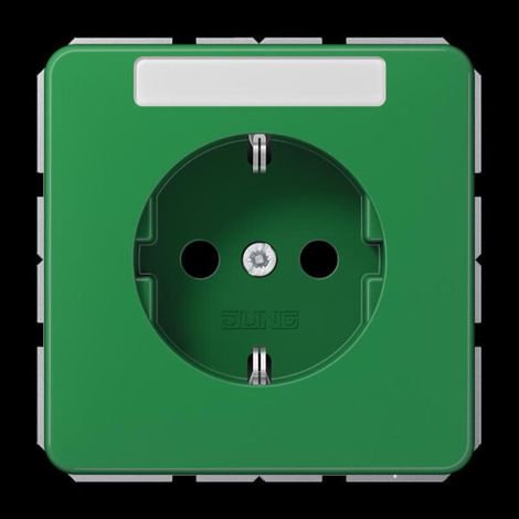 Jung SCHUKO Steckdose, 16 A 250 V , mit Schriftfeld, SAFETY+, Thermoplast, Serie CD, grün (für SV) CD1520BFKINAGN